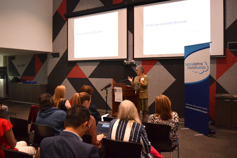Professor Amanda Barnard speaking at the launch of the Australian Asthma Handbook.