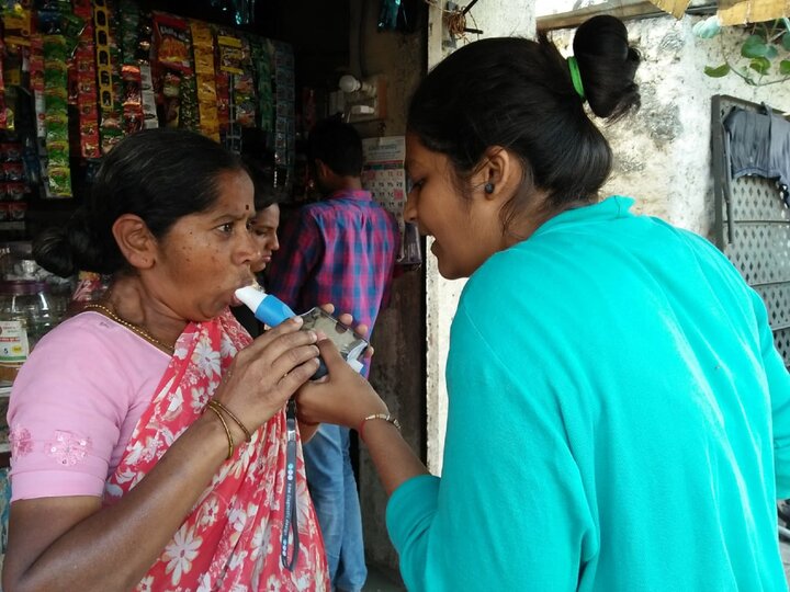 Spirometry being performed in the Community