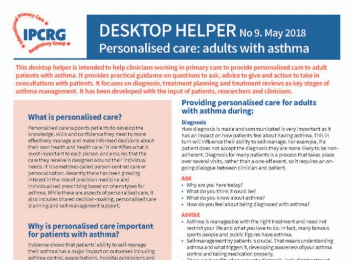 Desktop Helper No. 9 - Personalised care: Adults with asthma