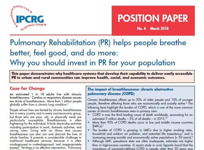 Image of Position Paper 4 - Pulmonary rehabilitation (PR) helps people breathe better, feel good, and do more: Why you should invest in PR for your population